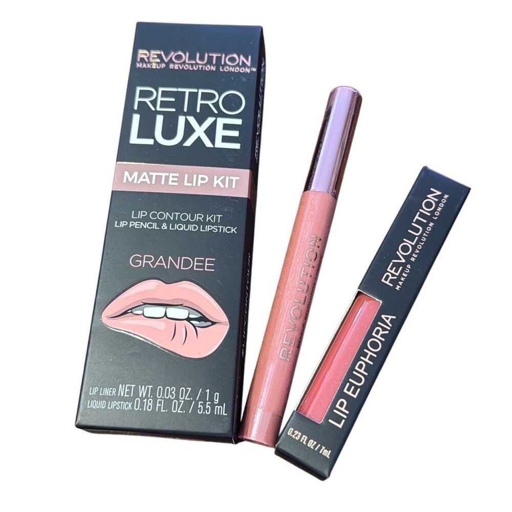 Revolution Retro Luxe Matte Lip Kit Liquid Lipstick & Pencil + 2 Extra